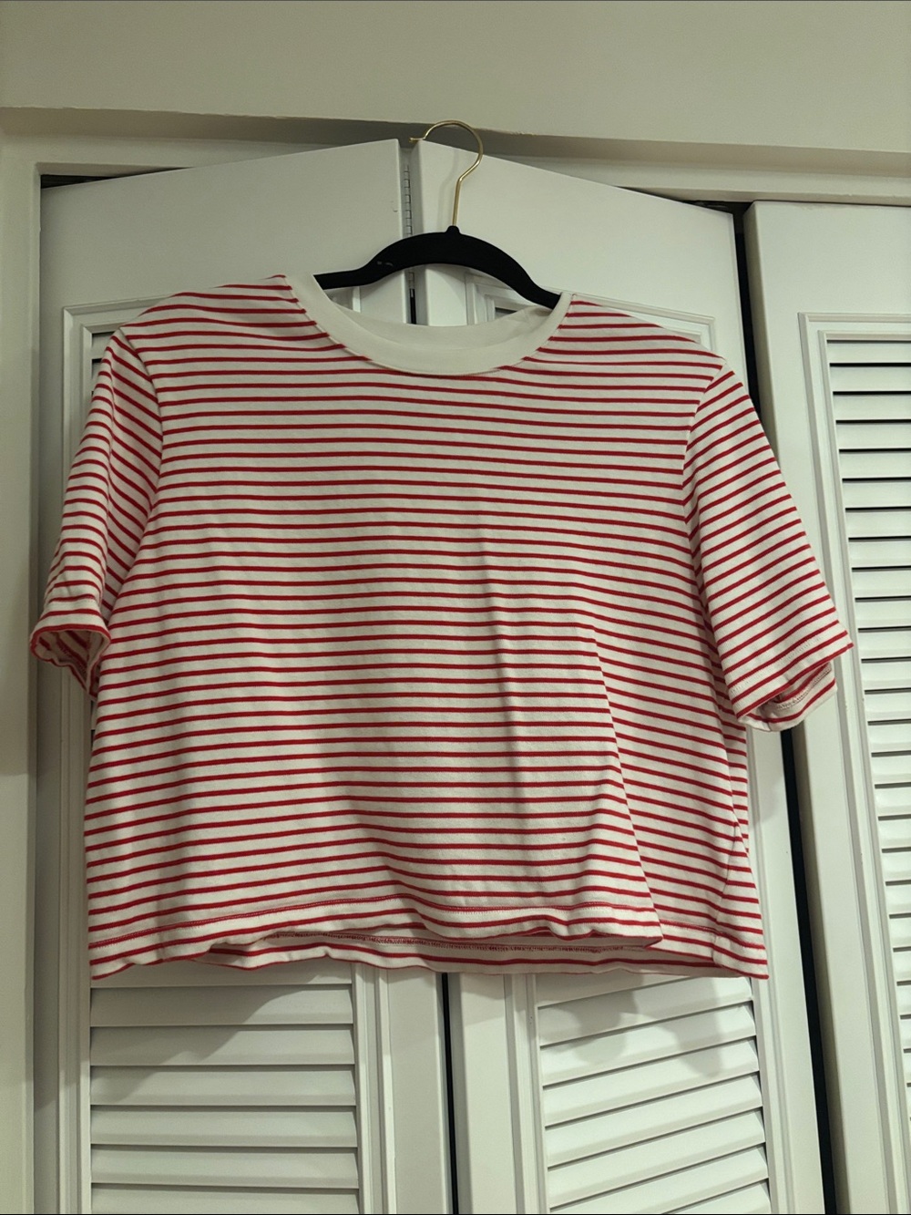 Joe's Jeans Red & White Striped Cropped Short Sleeve Tee